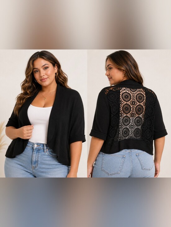 No Boundaries Sweaters - 🖤 No Boundaries Black Crochet Lace Open Front Cropped Cardigan Xxl